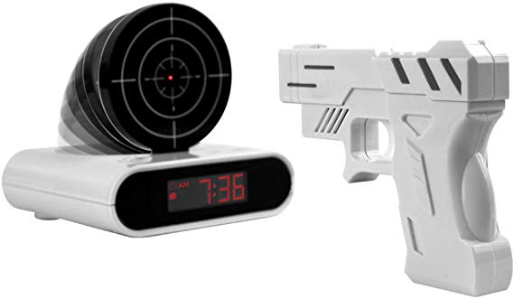 IDS Home New Gun Shoot to Stop Game Alarm Clock LCD Screen Novelty Clock - White