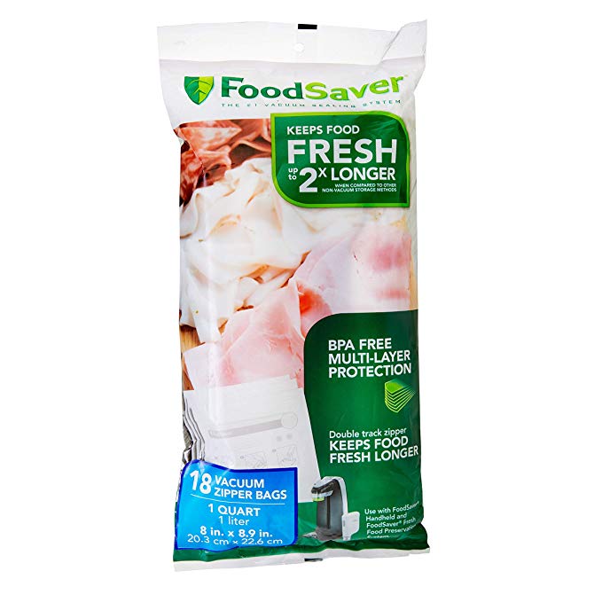 FoodSaver 1-Quart BPA-Free Multilayer Construction Vacuum Zipper Bags, 18 Count