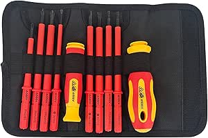 500V 10 Piece Precision Insulated Screwdriver Set, With Interchangeable 8 TORX Bits Hillips Slotted & Square Tip Set, Multi Function Maintenance Tools Kit with Bag (Watermelon Red)