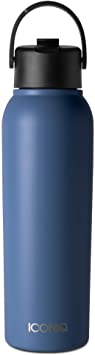 ICONIQ 40 oz Wide-Mouth Vacuum Insulated Travel Flask with Sport Straw Lid - Space
