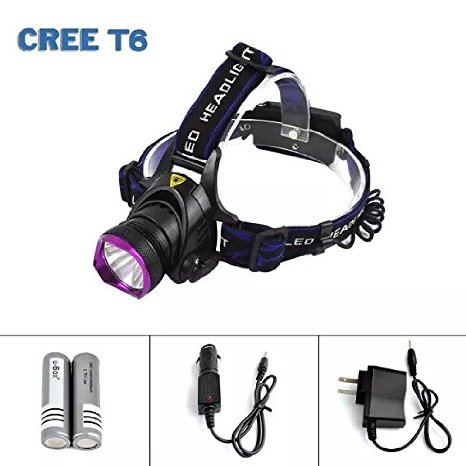 u-Box Cree XM-L T6 Super Bright Headlight Headlamp Torch with Charger, Car Charger and 2 x 18650 batteries