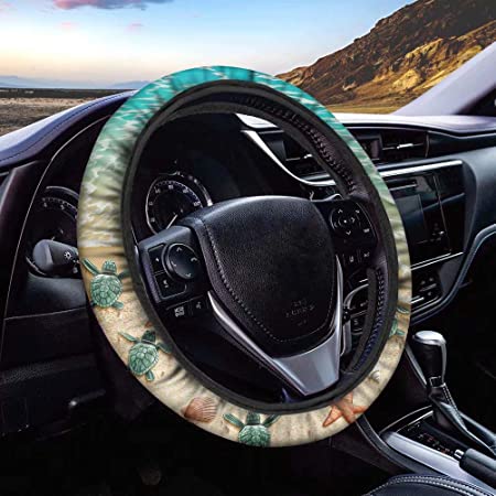 FOR U DESIGNS Sea Turtle on the Beach Steering Wheel Cover Stretch Steering Wheel Cover Universal Fit Vehicle Accessory