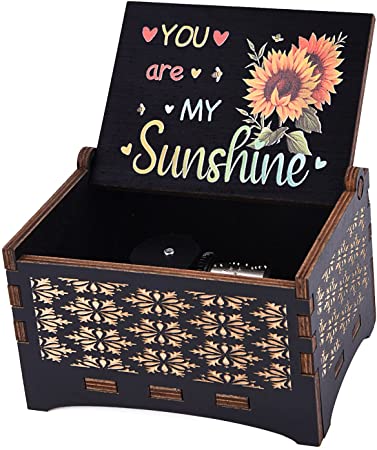 You are My Sunshine Music Box, Wind-up Spring Wooden Musical Box Vintage Laser Engraved, Birthday Gift for Wife/Daughter/Son/Mom, Sunflower Music Box Gifts for Christmas/Anniversary/Mother Day