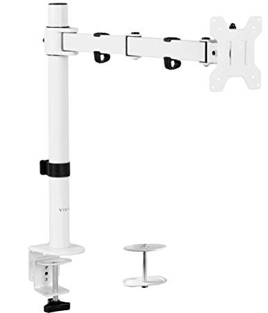 VIVO White Single 13 to 27 inch LCD Monitor Desk Mount Stand, Fully Adjustable, Tilt, Articulating | Holds 1 Screen with VESA up to 100x100mm (STAND-V001W)