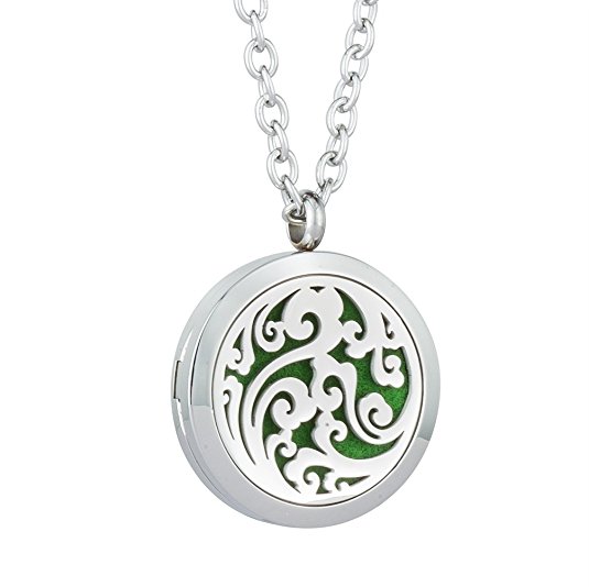 Aromatherapy Essential Oil Diffuser Locket Pendant with Free 24” Chain Necklace and 8 Felt Pads by Jenia
