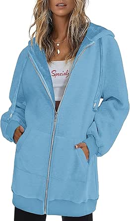 Zeagoo Womens Zip Up Hoodies Long Sleeve Fall Hooded Lightweight Tunic Sweatshirt Oversize Fleece Jacket With Pockets