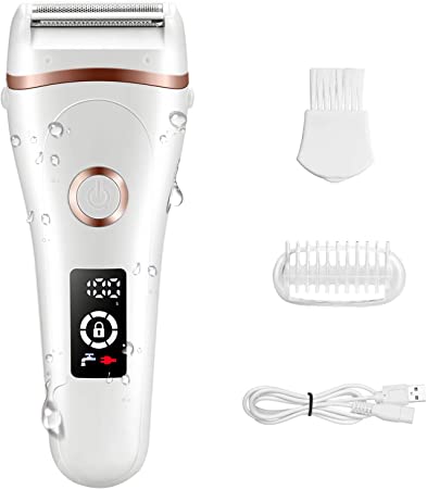 Glynee Electric Razor for Women, Lady Electric Shaver Bikini Trimmer Body Hair Removal for Arm Legs and Underarms Rechargeable Wet and Dry Painless Cordless with LED Battery Display