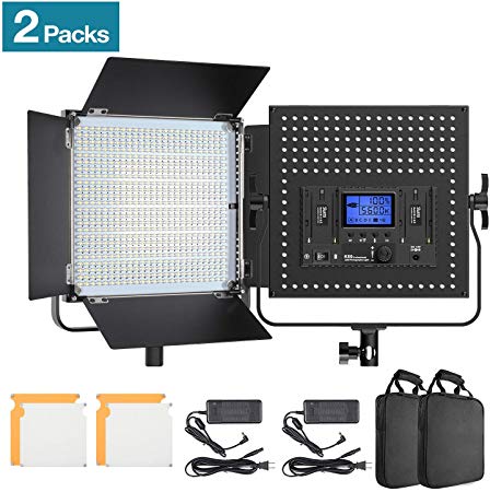 Switti 2 Pieces Bi-color 600 LED Video Light 40W, 3200-5600K CRI 95  Dimmable Light with U Bracket and Barndoor for Studio Photography, Video Shooting