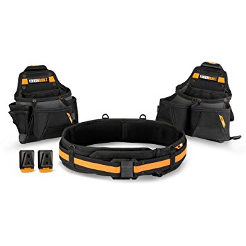 ToughBuilt - Tradesman Tool Belt Set - 3 Piece, Includes 2 Pouches, Padded Belt, Heavy Duty, Deluxe Organizer Premium Quality - 27 Pockets, Pry Bar Loop, 2 Patented ClipTech Hubs (TB-CT-111-3)