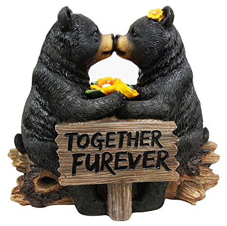 7" Tall Romantic Black Bear Couple In Courtship By Wooden Log Decorative Figurine