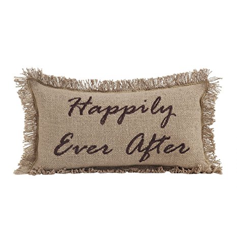 1 X Burlap Natural 7" x 13" Cute Throw Pillow "Happily Ever After" for Couch / Sofa / Bed