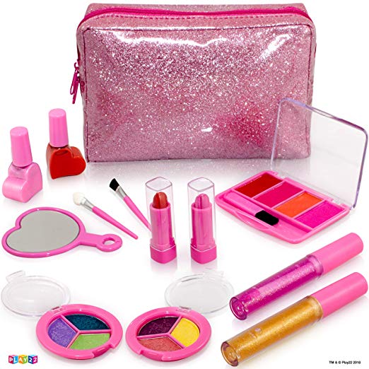 Kids Makeup Kit For Girl - 13 Piece Washable Kids Makeup Set – My First Princess Make Up Kit Includes Blush, Lip Gloss, Eyeshadows, Lipsticks, Brushes, Mirror Cosmetic Bag Best Gift For Girls Original