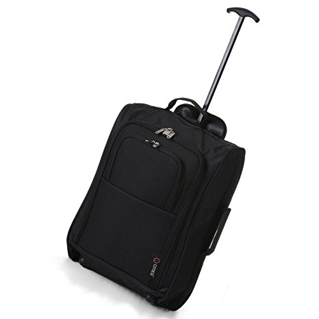 5 Cities® Lightweight Hand Luggage Travel Holdall Baggage Wheely Suitcase Cabin Approved Bag Ryanair Easyjet And Many More - 1.6k - 40 Litres - PADLOCK INCLUDED (Black/Grey)