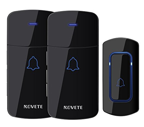 Wireless Doorbell, NOVETE 1300 Feet Long Range Waterproof Remote Door Chime Kit, Cordless Doorbell (1 Push Button, 2 Receivers) with LED Indicator, 52 Tunes, Memory Function and 5 Volume Levels