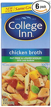 College Inn Chicken Broth Light and Fat Free 50% Less Sodium Easy Open  Resealable, 32-Ounce (Pack of 6)