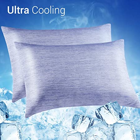 LUXEAR Cooling Pillowcase, Revolutionary Cool-to-Touch Technology, 2 Pack - Standard (20 x 26 inches), Hidden Zipper and Double-Side Design Pillow Covers for Hair and Skin, OEKO-TEX Certified, Q-MAX&gt;0.4, Blue