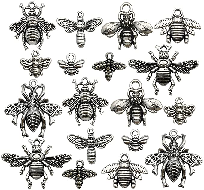 Honeybee Charm -80pcs Craft Supplies Antique Silver Bee Charms Pendants for Crafting, Jewelry Findings Making Accessory For DIY Necklace Bracelet Earrings (M119)