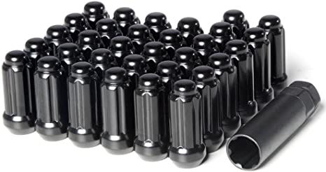 Circuit Performance 14x1.5 Black Closed End 6 Spline Security Acorn Lug Nuts Cone Seat Forged Steel (32 Pieces   Tool)