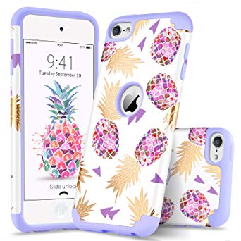 iPod Touch 6 Case iPod Touch 5 Case Pineapple,Guagua Girls Women Ultra Slim Hybrid Hard PC Soft Rubber Cover Anti-Scratch Shockproof Protective Phone Case for iPod Touch 5/6th Generation Purple/White