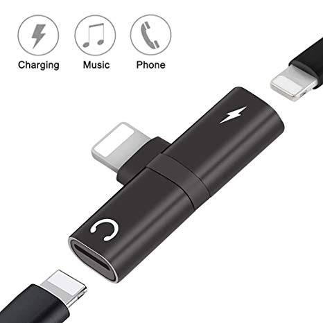 Headphone Adapter for iPhone XS Max/iPhone XS/X/iPhone 8/8plus 7/7plus, 3.5mm Headphone Jack Adapter 2 in 1 Converter for Aux Audio Splitter Jack Supports iOS 12 or Higher-Black