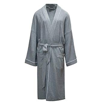 HOME WAY Robe Men's Cotton Waffle Weave Spa Bathrobe Lightweight Knit Bathrobe Soft Sleepwear