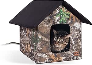 K&H Pet Products Outdoor Heated Kitty House, Outdoor Cat House for Outside Community Cats, Strays, and Ferals, Insulated Shelter, Warming Cold Weather House with Heated Pad for Winter - RealTree EDGE