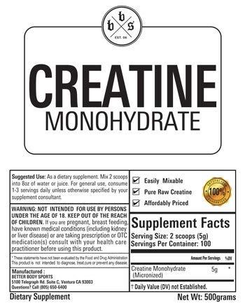 Better Body Sports Creatine Monohydrate 500 Grams