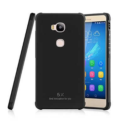 Huawei Honor 5x Case , Lwang Shockproof Ultra Slim Soft Silicone Protective Case for Huawei Honor 5x Cases (Black)