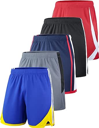 Liberty Imports Pack of 5 Men's Athletic Basketball Shorts Mesh Quick Dry Activewear with Pockets