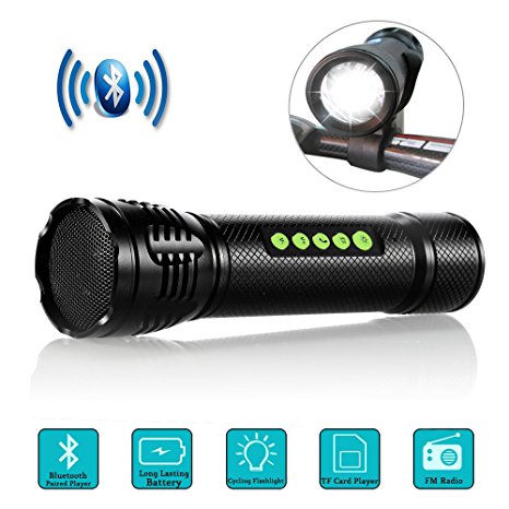 Bike Light with Bluetooth Speaker - Elephant Outdoor 5 Functions (Wireless Speaker, LED Flashlight, MP3 Player, FM Radio, Emergency Alarm) Aluminum Bicycle Light with 3.5W HD Stereo and Mount Holder