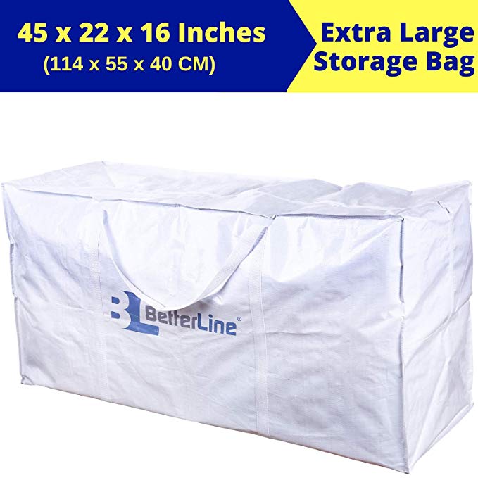 BETTERLINE Extra Large Storage Bag - Heavy Duty 45x22x16 Inches Huge Tote Duffel with Max Load of 100 lbs. (45kg) - Tear-Resistant & Water-Resistant Polypropylene Woven Cloth, with Zippers