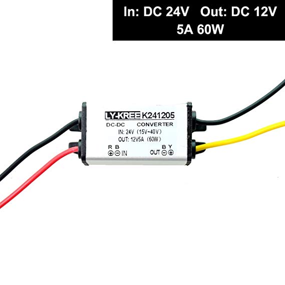 DC 24v to DC 12v Step Down Converter 5A 60W Power Supply Adapter Voltage Changer Reducer Regulator for Auto Car Truck Vehicle Boat Solar System etc.(Accept DC15-40V Inputs)