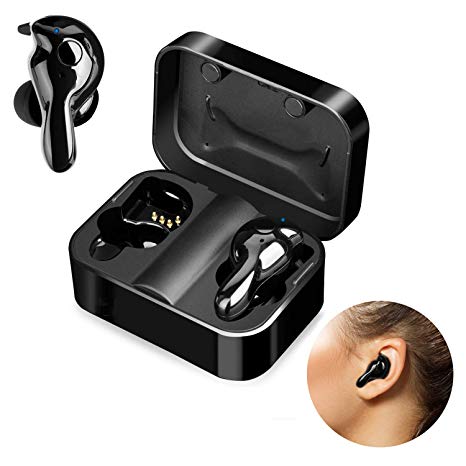 Wireless Earbuds Bluetooth 5.0 Deep Bass Stereo 3D Sound True Wireless Bluetooth Earbuds with Charging Case Built-in Microphone for Sport Running (Black)