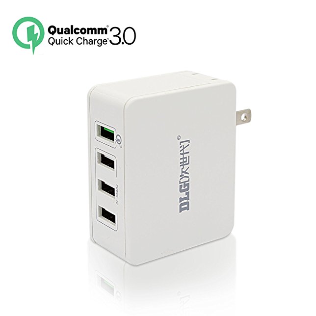 [Qualcomm Certified] DLG QC 3.0 USB Wall Charger 4-Port Fast Charging station with Quick Charge 3.0 for Galaxy S7/S6/Edge, LG, HTC, Sony Xperia Z4; Smart IC port for iPhone 7/6s/Plus, iPad and More