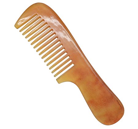 Meta-C Natural Handmade Sheep Horn Comb with Round Handle (Wide tooth)