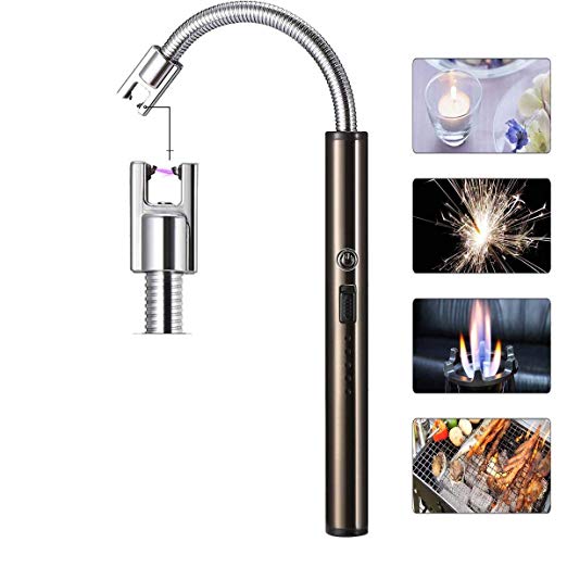 Excelvan Candle Lighter, USB Rechargeable Lighter, Electric Arc Lighter, Lighters Long Flameless Lighters with Flexible Tube LED Battery for Candles Camping Cooking BBQ
