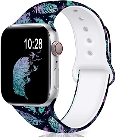 Compatible For Apple Watch Band 38mm 42mm 40mm 44mm,Silicone Fadeless Pattern Printed Replacement floral Bands for iWatch Series 4/3/2/1,Women/Men