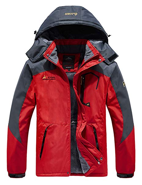 HOW'ON Men's Waterproof Ski Jackets Winter Windproof Hooded Mountain Fleece Outwear