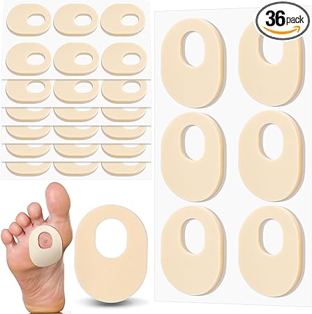 Nuanchu 36 Count Soft Foam Callus Cushions Oval Corn Cushion Pads Self Stick Adhesive Foot Care Cushions Waterproof Corn Protectors for Feet Women Men, Beige