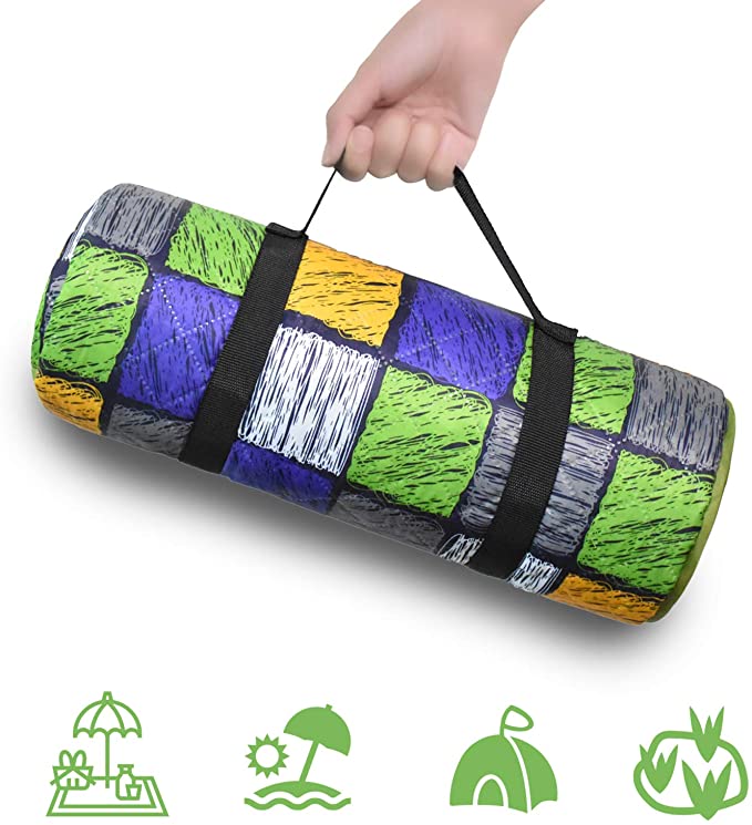 ECOOPRO Extra Large Waterproof Picnic Blanket with Handle, Foldable & Portable Camping Mat, Sandproof Outdoor Blankets for Camping, Beach, Hiking, Grass Travel (79" L X 57" W) (Colorful)