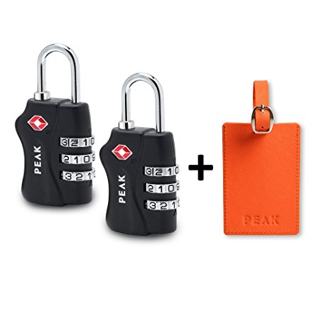 TSA Luggage Lock (2-Pack) by PEAK Gear. 3-Digit Combination with TruClick Dial and Full Replacement Guarantee.BONUS Free Luggage Tag with Purchase