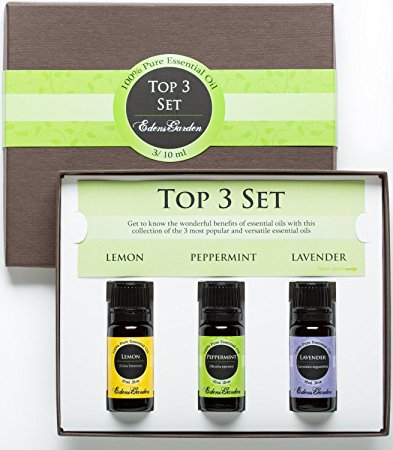 Intro to Essential Oils Set- 100% Pure Therapeutic Grade Aromatherapy Oils (Comparable to Doterra's Introductory Kit)- 3/ 10 ml of Lemon, Lavender and Peppermint by Edens Garden