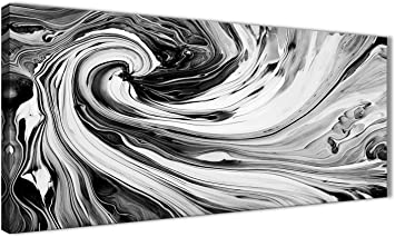 Wallfillers Black White Grey Swirls Modern Abstract Canvas Wall Art - 120cm Wide - 1354