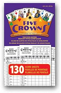 Five Crowns — Scorepad — 130 Score Sheets — Double Sided — Points Reference — French English Spanish — Track 7 Players at Once — for Ages 8