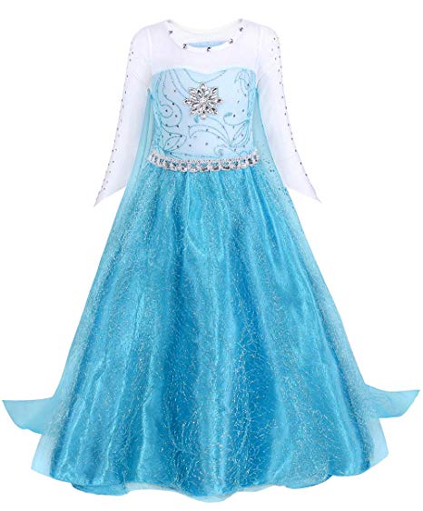 AmzBarley Elsa Dress Girls Costume Princess Cosplay Party Cape Kids Clothes
