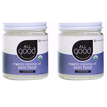 All Good Organic Coconut Oil Skin Food w/Lavender - Natural Moisturizing Skin Care & Massage Oil - Non GMO - Vegan - 7.5 oz (Lavender)(2-Pack)