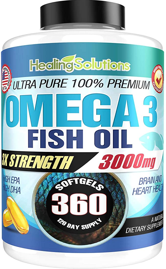 Ultra Pure Omega 3 Fish Oil (Triple Strength - 3000mg Per Serving) 360 Softgels High EPA and DHA Fatty Acids Supplement 3 x 1000 mg - 360 Pills