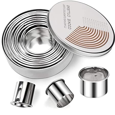 12 Pieces Round Cookie Cutters, BicycleStore Circle 430 Stainless Steel Cookie Cutter Set Plain Edge Metal Baking Ring Molds Assorted Sizes for Making Biscuit Doughnut Pastry Handmade Cakes