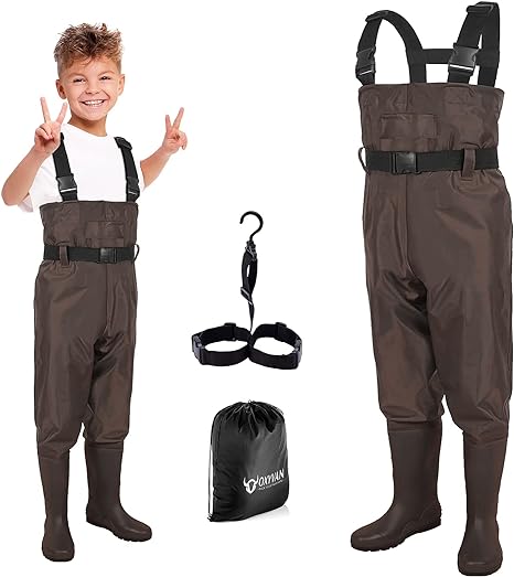 OXYVAN Chest Waders for Kids, Nylon/PVC Waterproof Youth Fishing Waders with Boots Hanger for Fishing