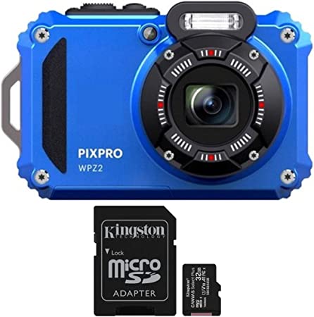 Kodak PIXPRO WPZ2 Rugged Waterproof 16MP Digital Camera with 4X Optical Zoom (Blue) Bundle with 32GB UHS-I microSDHC Memory Card with SD Adapter (2 Items)